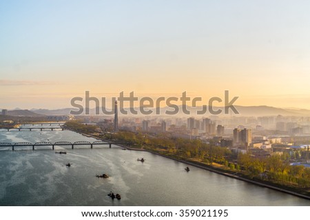 View of the Pyongyang city and Tucheto River, Capital of the North Korea