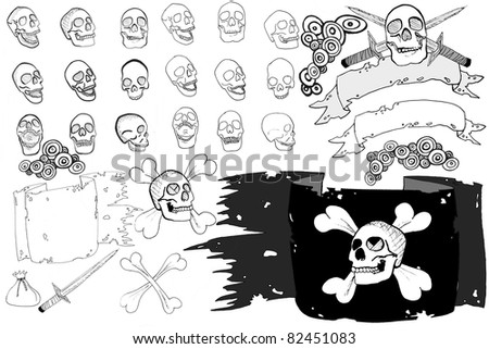 XXXL Hand drawn pirate skulls.