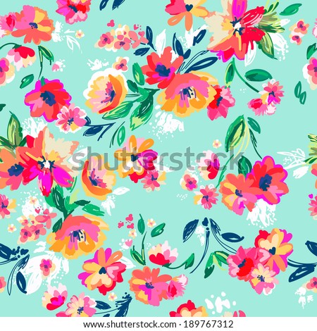 Painted flowers ~ seamless vector background