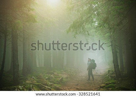 Autumn Winter Carpathians Mountains man fog