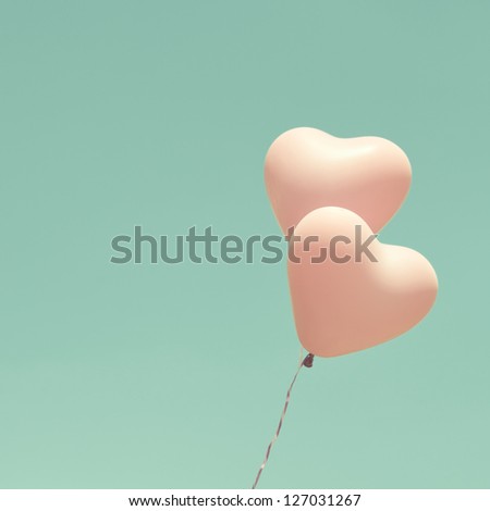 Love Heart Balloons On Vintage Sky