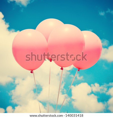 Pink Balloons On Blue Green Sky