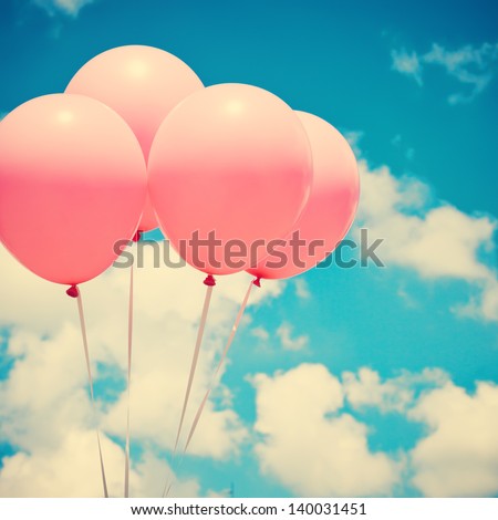 Pink Balloons on Blue Green Sky