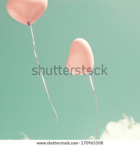 Retro Pastel Love Balloons on Mint Sky