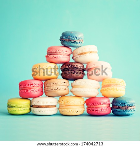 Sweet And Colourful French Macaroons On Retro-Vintage Background