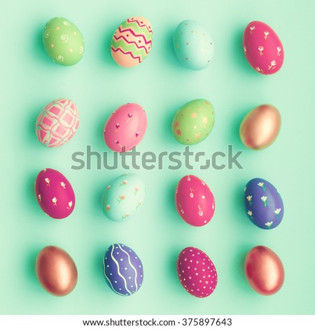 Candy color easter eggs over mint