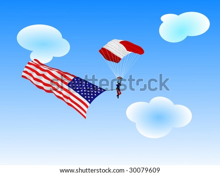 Sky Diver Carrying American Flag