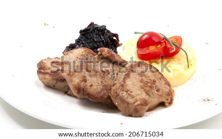 Photo of meat with potatoes on a plate