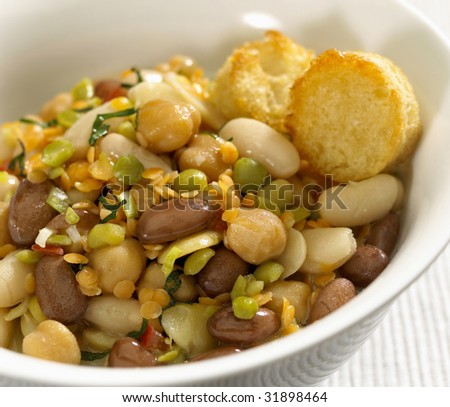 Peas, beans, lentils and chick peas soup