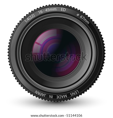 stock vector : A camera lens vector illustration with realistic reflections 