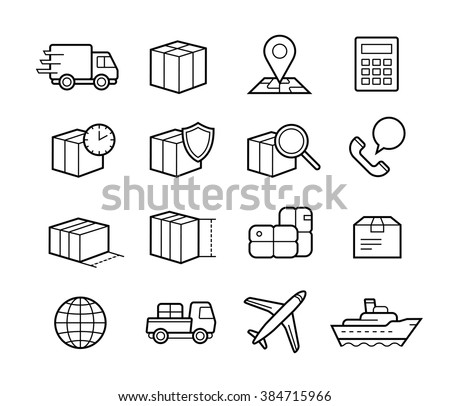 Parcel delivery service icon set. Fast delivery and quality service transportation. Shipping vector icons for logistic company.