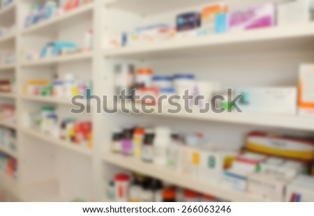shelf of drugs in the pharmacy drugstore