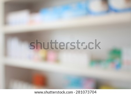 blur closeup some shelves of drugs in the pharmacy drugstore