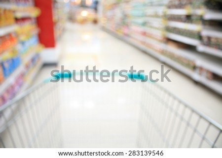 blur an aisle in a grocery store showing supermarket shelves