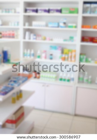 blur some shelves of drug in the pharmacy store