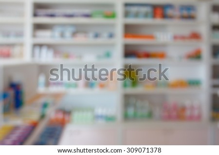 blur shelves of drugs in the pharmacy