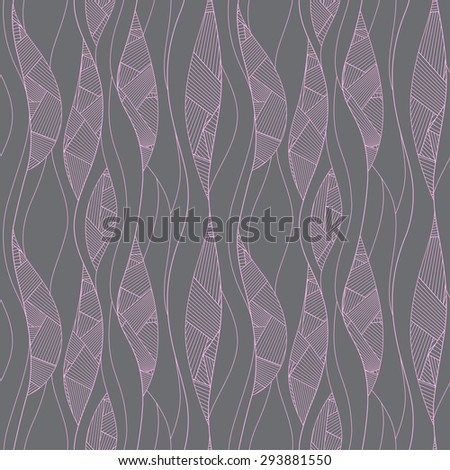 seamless pattern. Pink squiggly lines on a gray background with a pattern of straight.