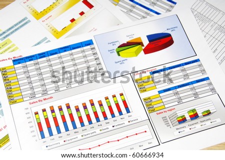 Sales Report in Statistics, Graphs and Charts Colored