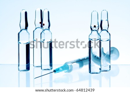 Group of Ampules and Syringe for Injection