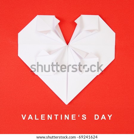 Valentine'S Day White Heart On Red Paper Origami Card Stock Photo ... Valentine'S Day White Heart On Red Paper Origami Card Stock Photo ...