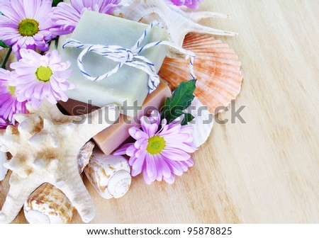 Homemade Herbal Soap in Flowers and Shells