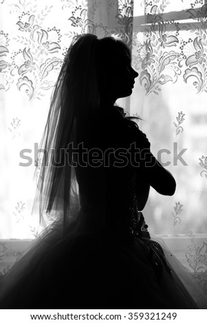 Silhouette of the bride weared in dress