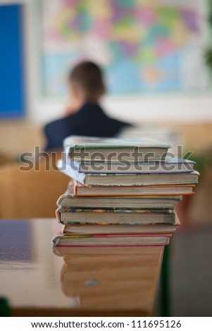 books on the table in the school