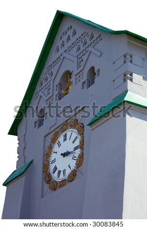 grey clock tower isolated with clipping path