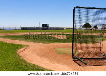 Baseball Field by the Pacific Ocean with a practice net