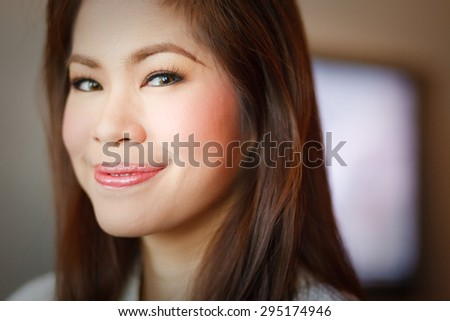 Woman makeup dress mirror Beautiful smile teen