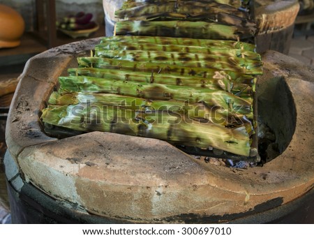 sweet thai tradition food banana based grill burn
