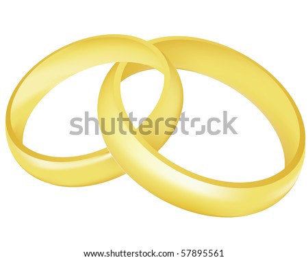 stock vector Illustration of the two gold wedding rings over white 