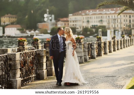 happy wedding couple in Como Lake, Italy