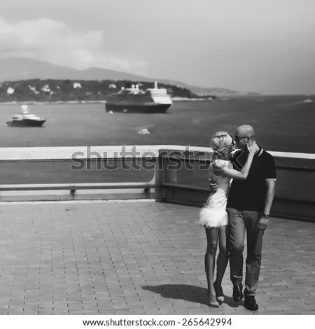 young fashion couple in Monaco, Monte carlo, in love