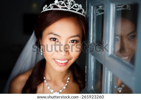 beautiful asian bride in the morning, getting ready