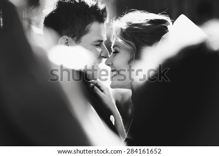 caucasian happy romantic young  couple celebrating their marriage