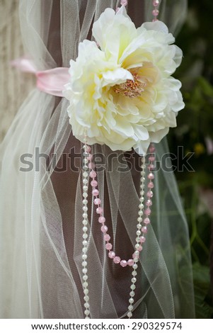 traditionally decorated with branches flowers ribbons lace front door young bride