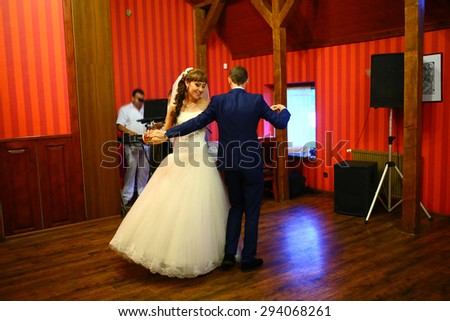 cute sweet romantic first dance happy just married couple, stylish restaurant, Lviv