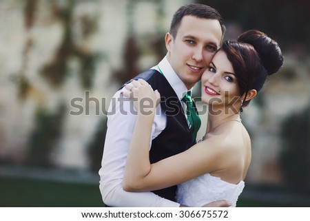 Stylish beautiful happy bride and groom, wedding celebrations, Hotel, Lviv
