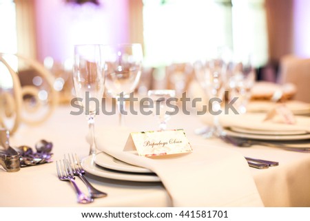 Elegant wine & champagne glasses at wedding reception closeup