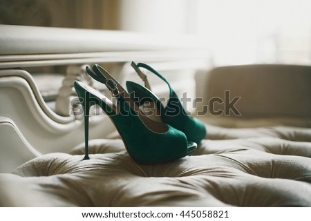 a pair of glamorous luxury stylish fashion green high heels