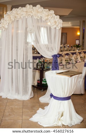 stylish luxury decorated tables for the celebration for a wedding of happy couple, cathering in the restaurant