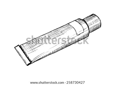 Hand drawn cosmetic tube with cream on white background.