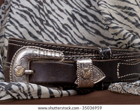 leather strap with a metallic buckle