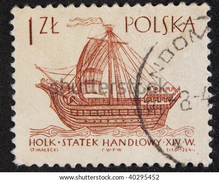 Poland - Warsaw, 1974: Postal stamp Poland 1974. Vintage stamp depicting a sailing ship