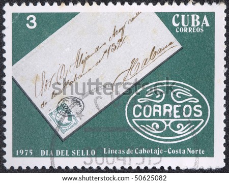 CUBA-CIRKA 1975: Postal stamp CUBA cirka 1975. Vintage stamp depicting  old letter