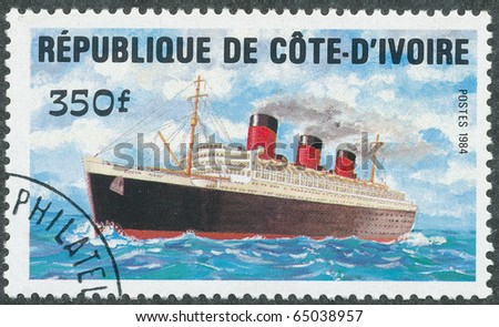 IVORY COAST - CIRCA 1984: A Stamp printed in Ivory Coast shows image of a Passenger ship   from the series merchant ships, circa 1984