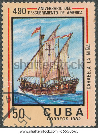 CUBA - CIRCA 1982: A Stamp printed in  Cuba shows image caravel from series \