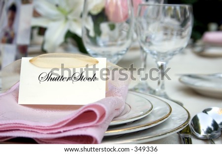 stock photo Outdoor wedding place setting with room for text on the place