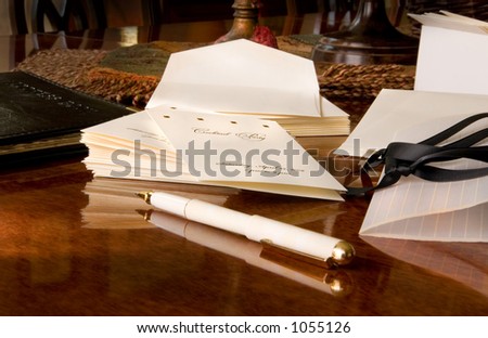 stock photo Invitations being prepared for Pre Wedding cocktail party